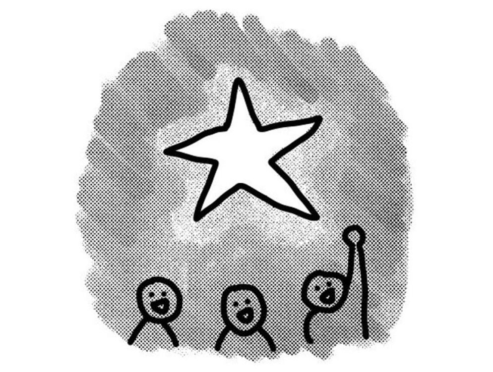 People reaching toward a star.